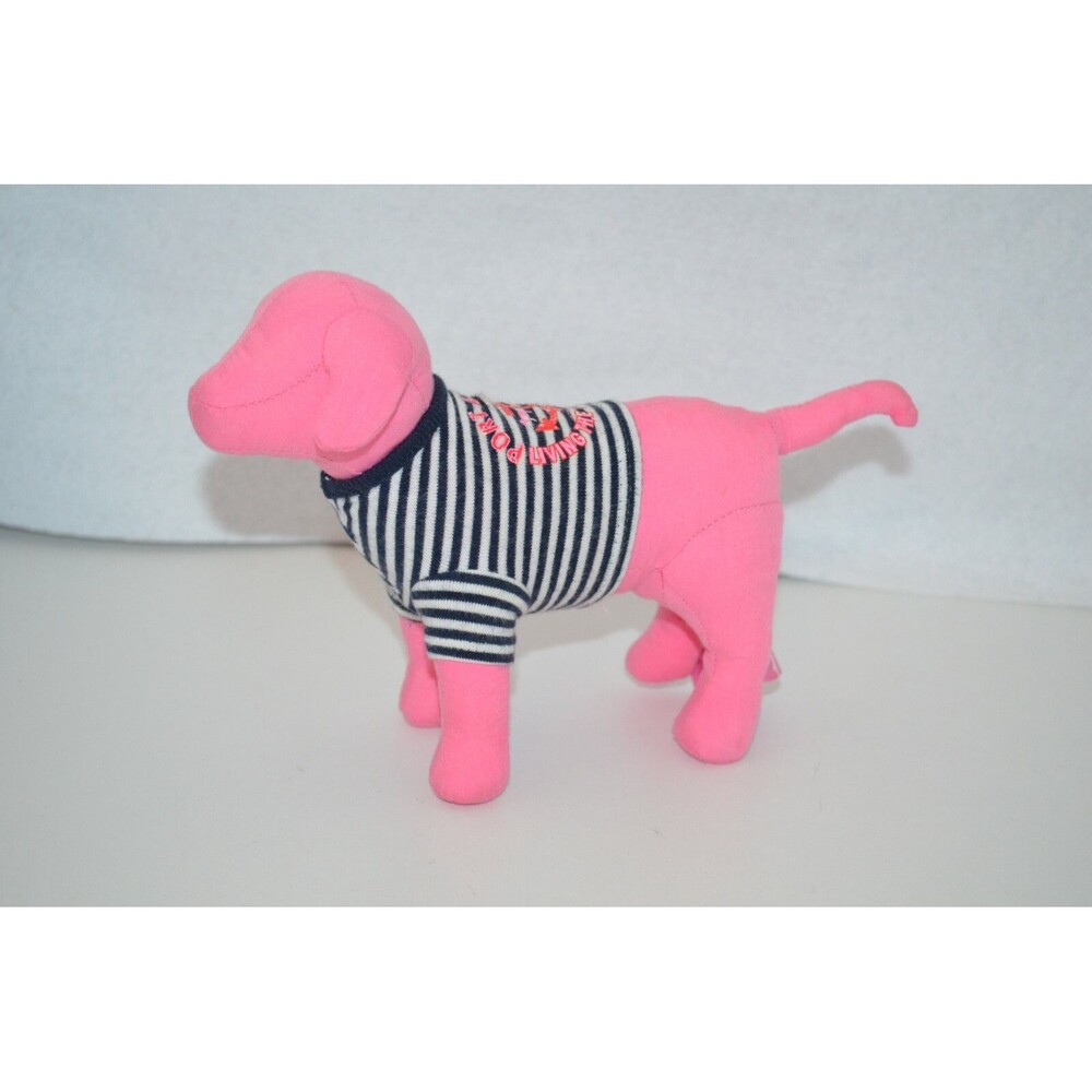 Victorias Secret Pink Stuffed Dog Living the Good Life Stripe Shirt 6" Tall